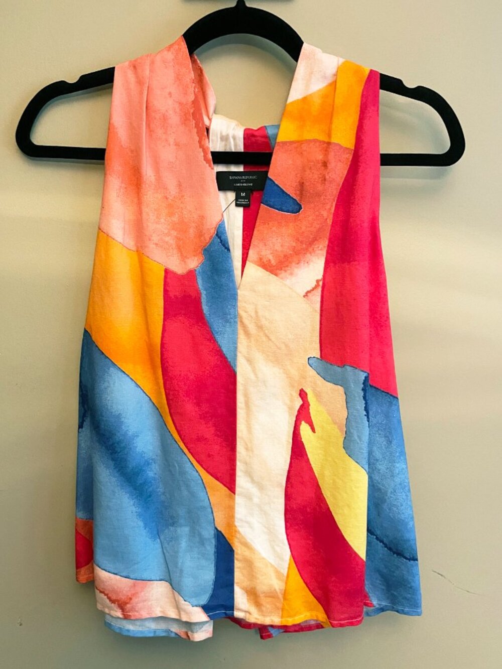 New BR Linen Cotton Abstract Brushstroke Blouse Medium - Picture 3 of 7